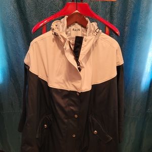 Joules Right As Rain Full Zip Poncho Jacket, Navy/White, Size M/L